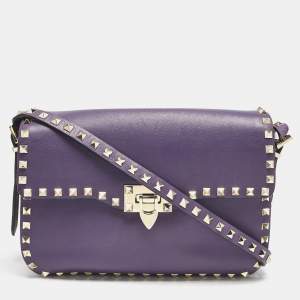 Valentino Purple Leather Rockstud Flap Shoulder Bag