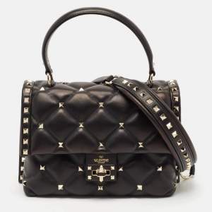 Valentino Black Quilted Leather Medium Candystud Top Handle Bag