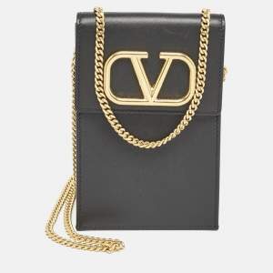 Valentino Black Leather VLogo Crossbody Bag