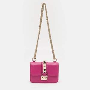 Valentino Fuchsia Leather Mini Rockstud Glam Lock Shoulder Bag