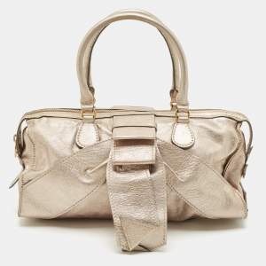 Valentino Rose Gold Leather Bow Zip Satchel