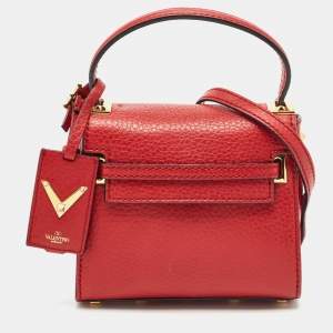 Valentino Red Leather Mini My Rockstud Top Handle Bag