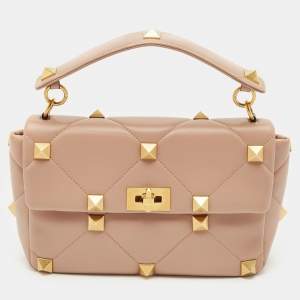 Valentino Beige Leather Large Roman Stud Shoulder Bag