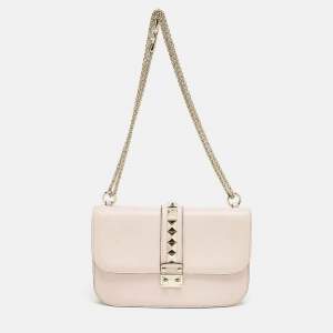 Valentino Pink Leather Medium Glam Lock Shoulder Bag