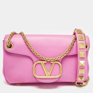 Valentino Pink Leather Stud Sign Shoulder Bag
