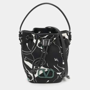 Valentino Black Panther Print Canvas Mini Escape Bucket Bag