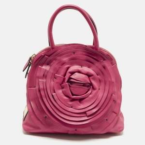 Pre Owned Valentino Petale Rose Fuchsia Leather Dome Satchel