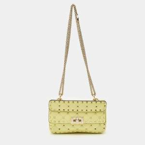 Valentino Yellow Quilted Leather Small Rockstud Spike Chain Shoulder Bag