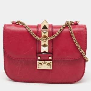Valentino Pink Leather Small Glam Lock Chain Shoulder Bag