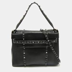 Valentino Black Leather Medium My Rockstud Rolling Top Handle Bag