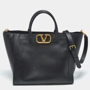 Pre Owned Valentino Black Leather VLogo Signature Tote