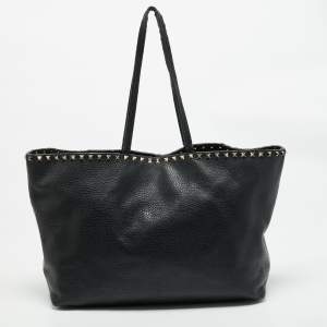Pre Owned Valentino Black Leather Rockstud Shopper Tote