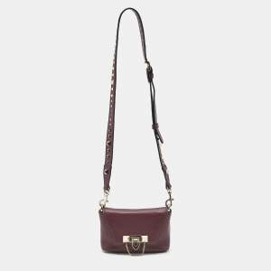 Valentino Burgundy Leather Rockstud Flap Crossbody Bag