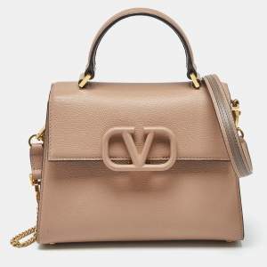 Pre Owned Valentino Beige Leather Small VSling Top Handle Bag