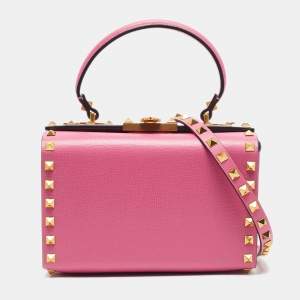 Pre Owned Valentino x Alcove Pink Leather Rockstud Box Top Handle Bag