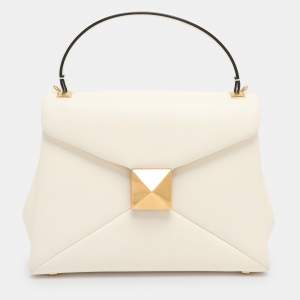 Pre Owned Valentino White Leather Roman Stud Top Handle Bag