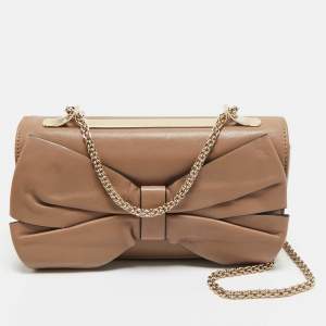 Pre Owned Valentino Beige Leather Bow Chain Shoulder Bag