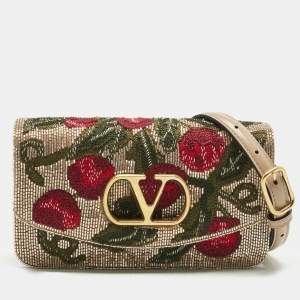 Pre Owned Valentino Beige Embroidered Beads and Leather Vain Clutch