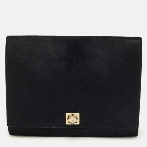 Pre Owned Valentino Black Calf Hair Rockstud Lock Flap Shoulder Bag