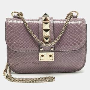Pre Owned Valentino Lilac Python Rockstud Small Glam Lock Shoulder Bag
