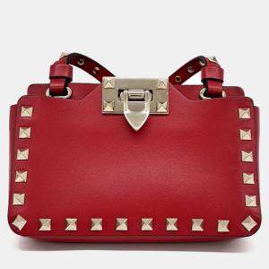 Pre Owned Valentino Rockstud Red Leather Crossbody Bag