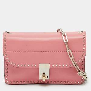Pre Owned Valentino Pink Leather Rockstud Cabana Chain Crossbody Bag