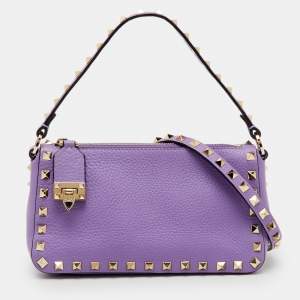 Pre Owned Valentino Purple Leather Small Rockstud Crossbody Bag