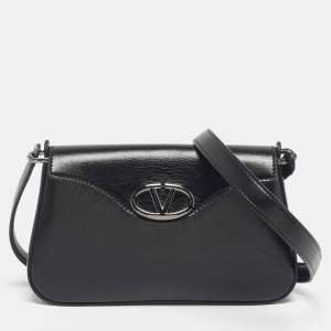 Pre Owned Valentino Black Leather The Bold VLogo Shoulder Bag