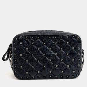 مملوكة مسبقًا Valentino Black Leather Rockstud Crossbody Bag