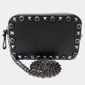مملوكة مسبقًا Valentino Black Leather Rockstud Mini Chain Crossbody Bag