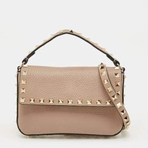 Pre Owned Valentino Beige Leather Rockstud Pouch Crossbody Bag