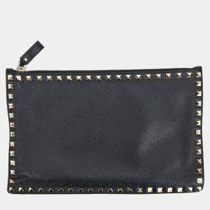 Pre Owned Valentino Black Leather Rockstud Clutch