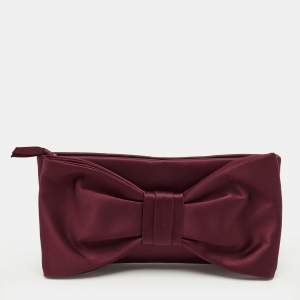 Pre Owned Valentino Red Satin Bow Clutch