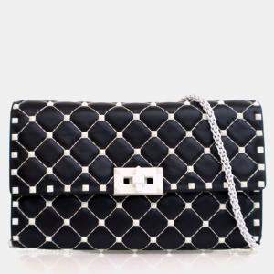 Pre Owned Valentino Lambskin Free Rockstud Spike Wallet On Chain