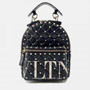 Pre Owned Valentino Garavani Vltn Logo Rock Studded Backpack Black Leather