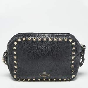 Pre Owned Valentino Black Leather Rockstud Camera Crossbody Bag