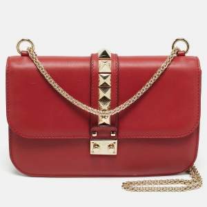 Pre Owned Valentino Red Leather Medium Glam Lock Shoulder Bag