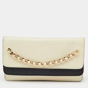 Pre Owned Valentino Cream/Black Leather Rockstud Chain Link Flap Clutch