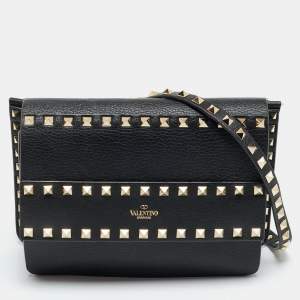 Pre Owned Valentino Black Leather Rockstud Shoulder Bag