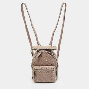 Pre Owned Valentino Beige Quilted Leather Mini Rockstud Spike Backpack