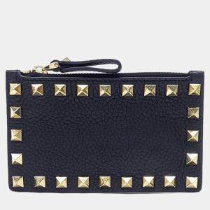 Pre Owned Valentino Black Leather Rockstud Card Holder