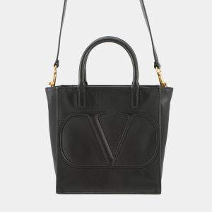 Pre Owned Valentino Garavani V Logo Walk 2-Way Bag Black Leather Size Small