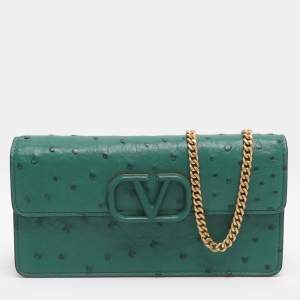 مملوكة مسبقًا Valentino VSling Green Ostrich Wallet On Chain