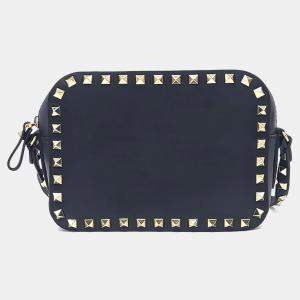 Pre Owned Valentino Black Leather Rockstud Crossbody Bag