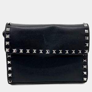 Pre Owned Valentino Black Leather Rockstud Crossbody Bag