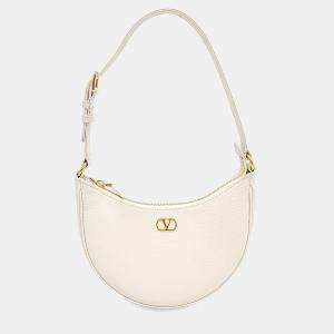 Pre Owned Valentino White Leather V-Logo Mini Hobo Bag