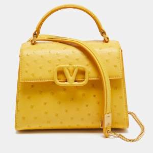 مملوكة مسبقًا Valentino VSling Mini Yellow Ostrich Leather Top Handle Bag