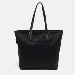 Pre Owned Valentino Black Iconograph Fabric and Leather Tote