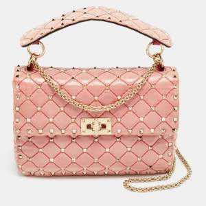 مملوكة مسبقًا Valentino Rockstud Spike Medium Pink Patent Leather Top Handle Bag