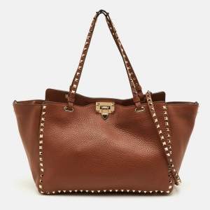 Pre Owned حقيبة يد فالنتينو جلد بني متوسط روكستد ترابيز